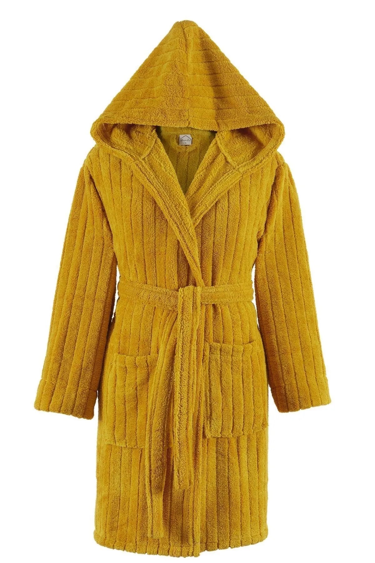 Zeynep Tekstil Women's Yellow Comfy Luxurious Hooded Wellsoft Plush Bathrobe