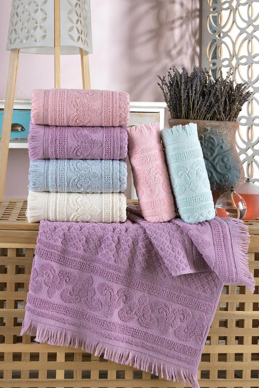 Zeynep Tekstil Bathroom Premium Set of 6 Hand & Face 50x90 Cm 100% Cotton Towels