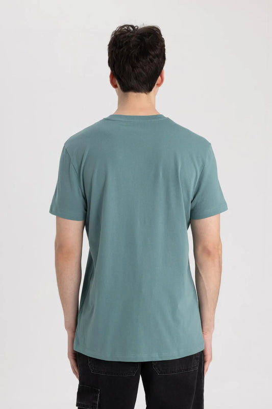 Defacto Men's Green Slim Fit Crew Neck Printed Short Sleeve T-Shirt