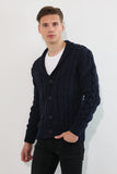 Traz Cool Men's Navy Blue Hair Knit Shawl Collar Small Size Cardigan