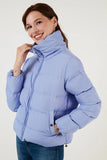 Lela Women's Blue Stand Collar Puffed Short Coat