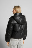 Bershka Women's Faux Leather Hooded Puffer Coat