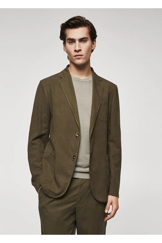 Mango Men's Slim Fit Linen Cotton Blend Blazer Jacket