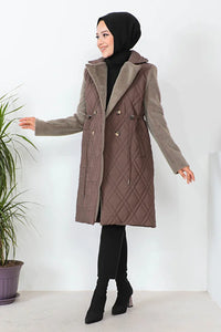 Thumbnail for Imajbutik Women's Brown Double Breasted Collar Quilted Coat