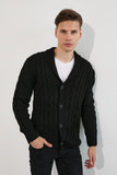 Traz Cool Men's Black Hair Knit Shawl Collar Cardigan