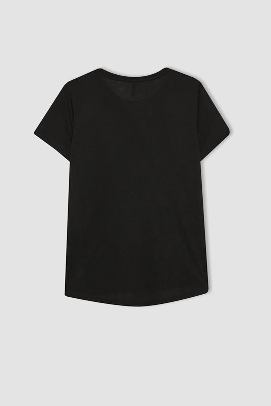 Defacto Women's Regular Fit Crew Neck Printed Short Sleeve T-Shirt