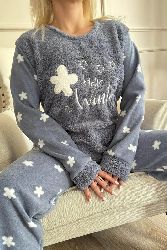 Pijamaevi Women's Indigo Hello Winter Patterned Women's Plush Pajama