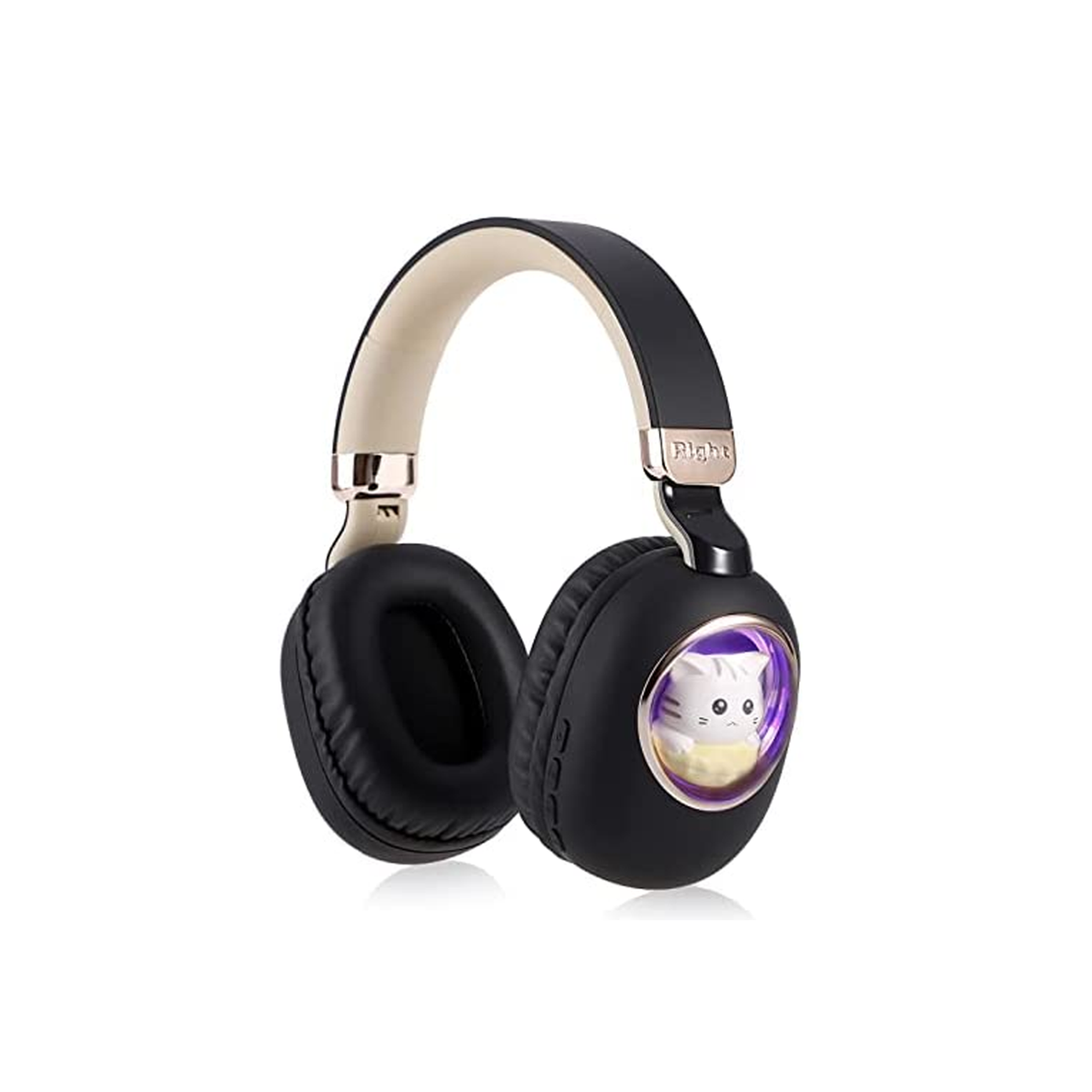 Kids Wireless Headphones With Cute Cat Colorful LED Lights - Black