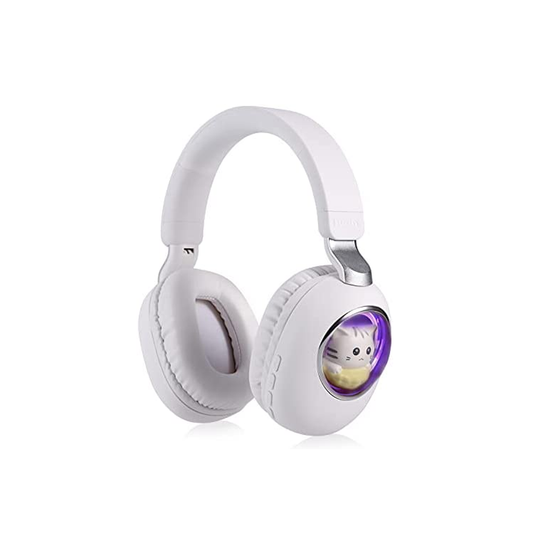 Kids Wireless Headphones With Cute Cat Colorful LED Lights - White