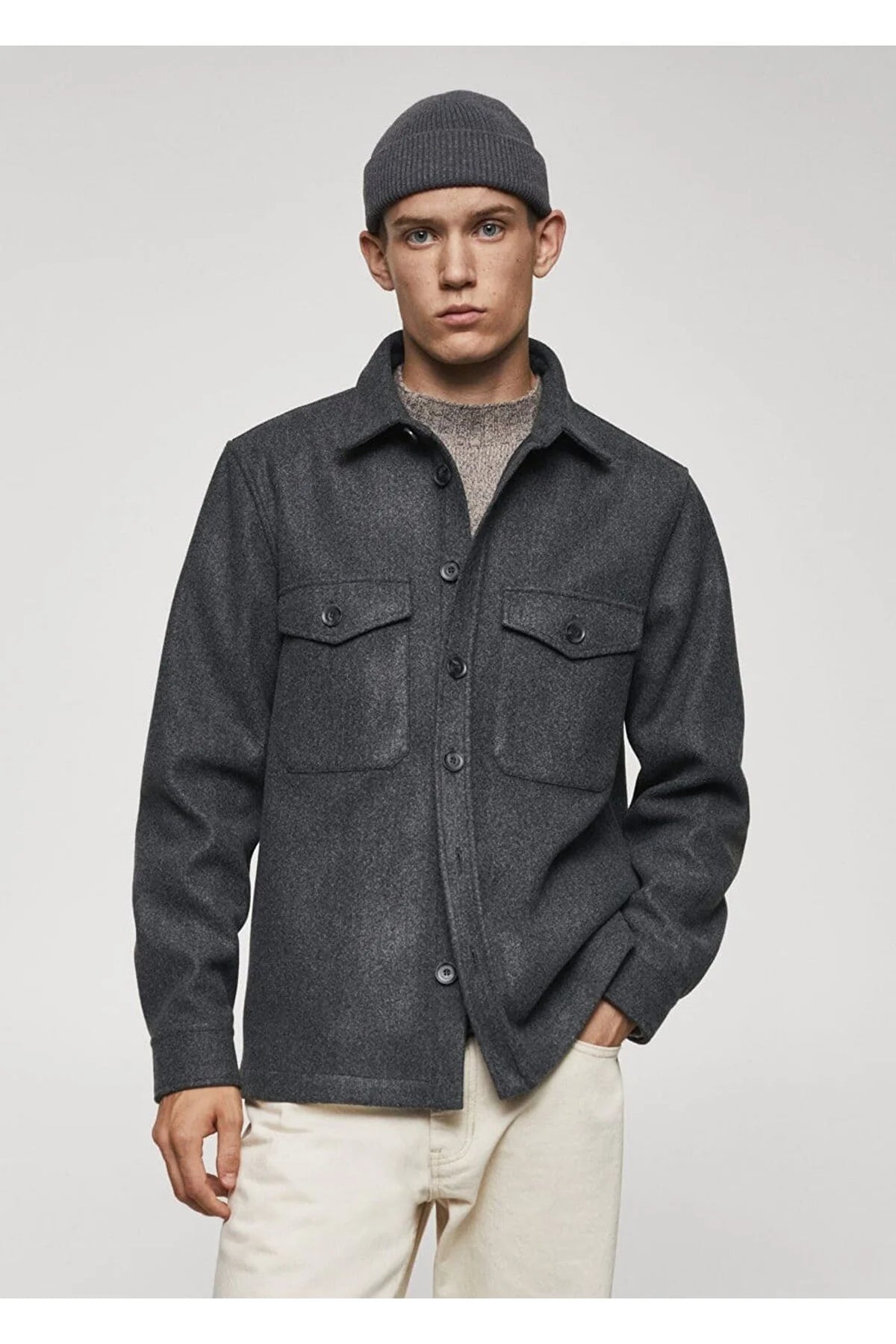 Mango Men's Pocketed Flannel Jacket