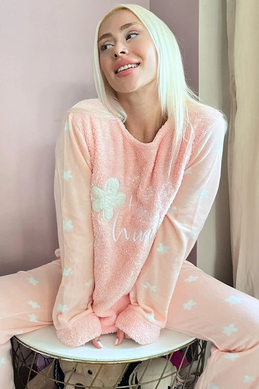 Pijamaevi Women's Somon Hello Winter Patterned Plush Pajama