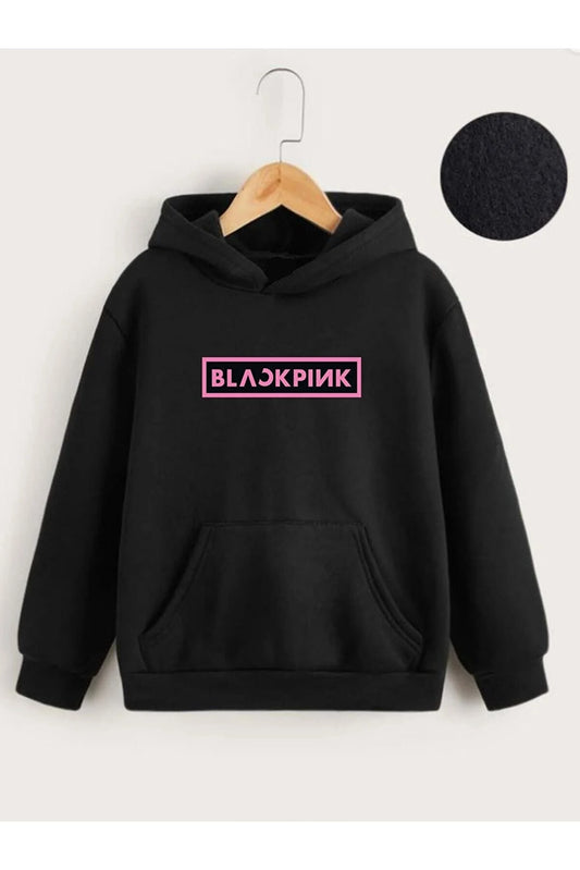 Vask Girl's Black Hooded Oversize Sweatshirt