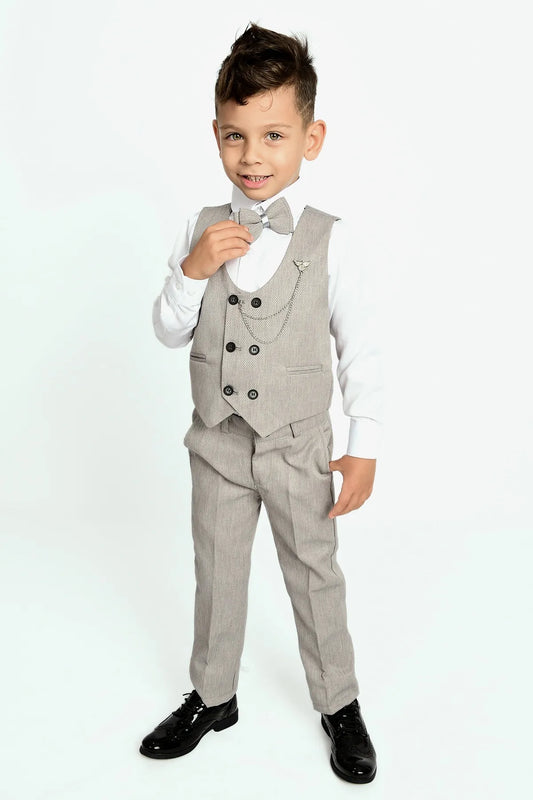 Entel Boy's Grey Chain Tuxedo Vest and Bow Tie Suit