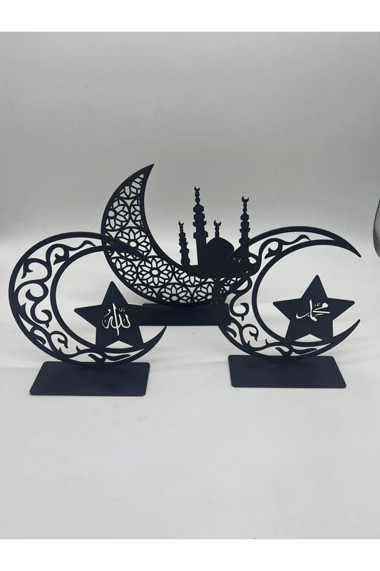 Gizemli Home Black 3-Piece Decorative Tealight Ramadan Decoration