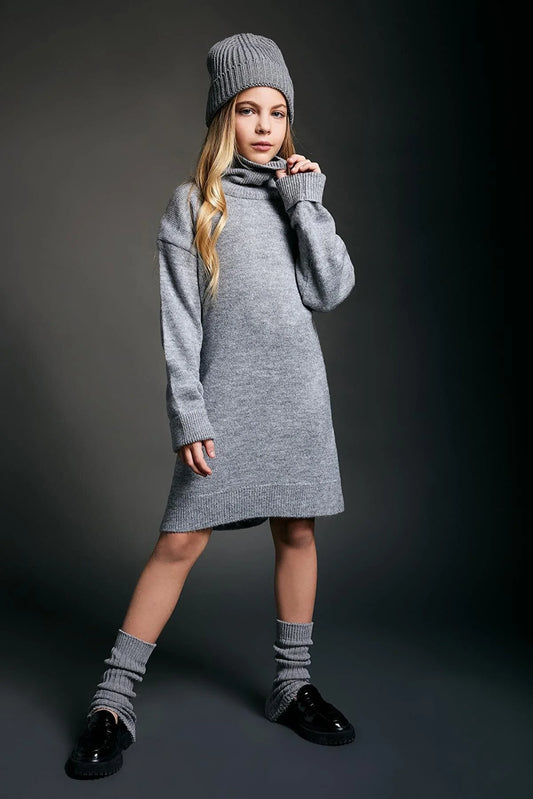 Defacto Girl's Grey Turtleneck Long Sleeve Knitwear Dress