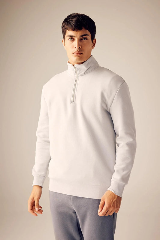 Defacto Men's Grey Comfort Fit Zippered High Collar Sweatshirt