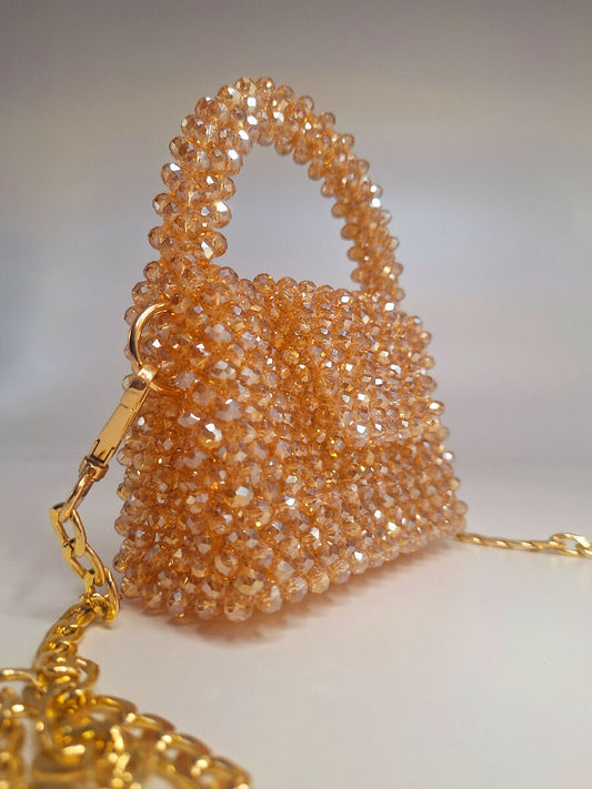 Lulua Stitches Handmade Small Gold Crystal Bag