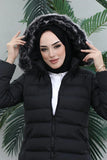 Imajbutik Women's Black Modest Hooded Zippered Hijab Puffer Coat
