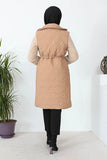 Imajbutik Women's Camel Double Breasted Collar Quilted Coat