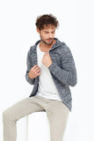 Traz Cool Men's Gray Melange Hooded Poncho Cardigan