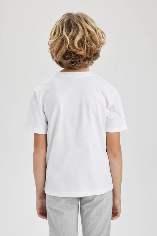 Defacto Boy's White Regular Fit Crew Neck Short Sleeve T-Shirt