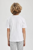 Defacto Boy's White Regular Fit Crew Neck Short Sleeve T-Shirt