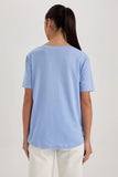 Defacto Women's Blue 100% Cotton T-Shirt