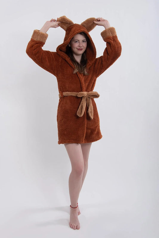 Zeynep Tekstil Women's Brown Fleece Wellsoft Plush Dressing Gown Bathrobe
