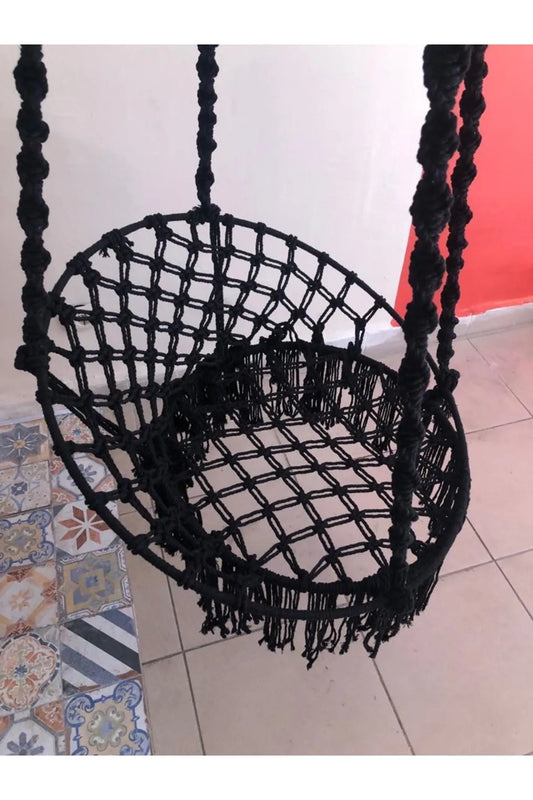 Aslan Butik Garden Black Macrame Special Knitted Twist Rope Swing