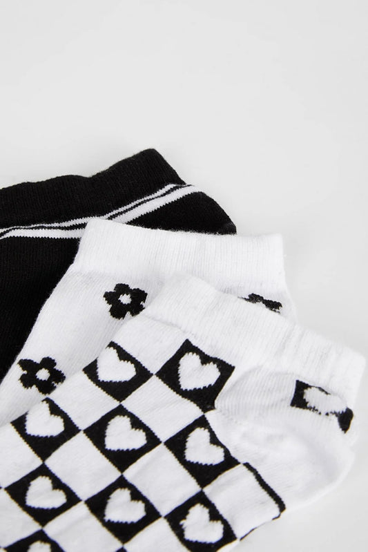 Defacto Women's 3-Piece Cotton Booties Socks