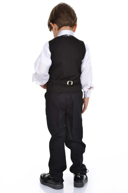 Mnk Boy's Black Vest Tuxedo Suit