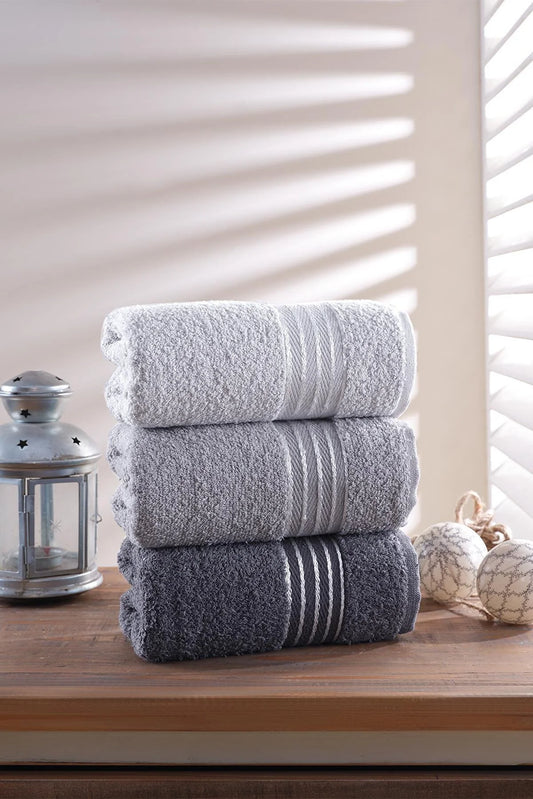 Zeynep Tekstil Bathroom Lines Set of 3 Hand & Face 50x90 Cm Towels