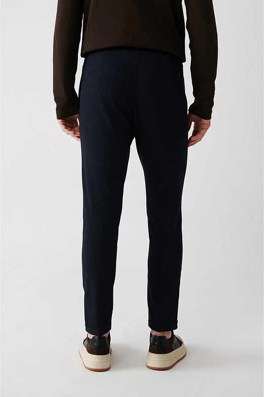Avva Men's Navy Blue Side Pocket Pants