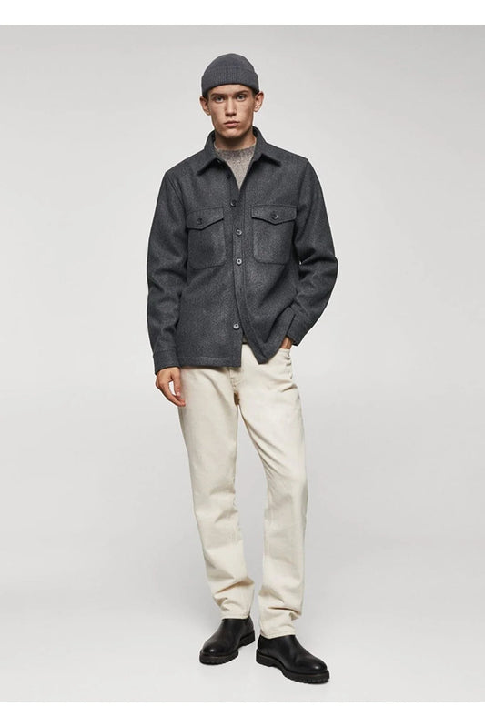 Mango Men's Pocketed Flannel Jacket