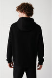 Avva Men's Black Hooded With Fleece Inner Collar Sweatshirt