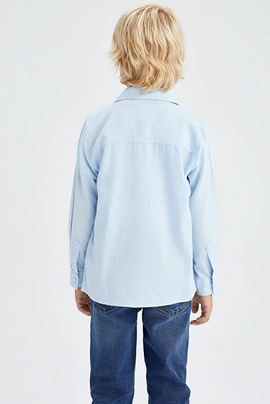 Defacto Boy's Blue Oxford Long Sleeve School Shirt