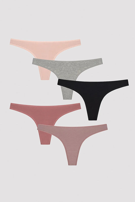 Penti Women's Earth Tones Multicolored 5-Piece Thong Panties