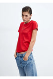 Mango Women's Red Cotton logo T-Shirt