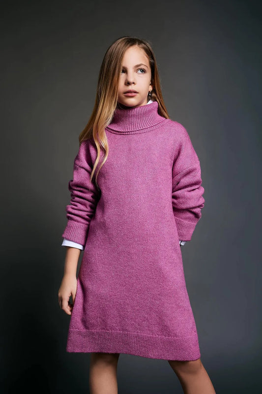 Defacto Girl's Pink Turtleneck Long Sleeve Knitwear Dress