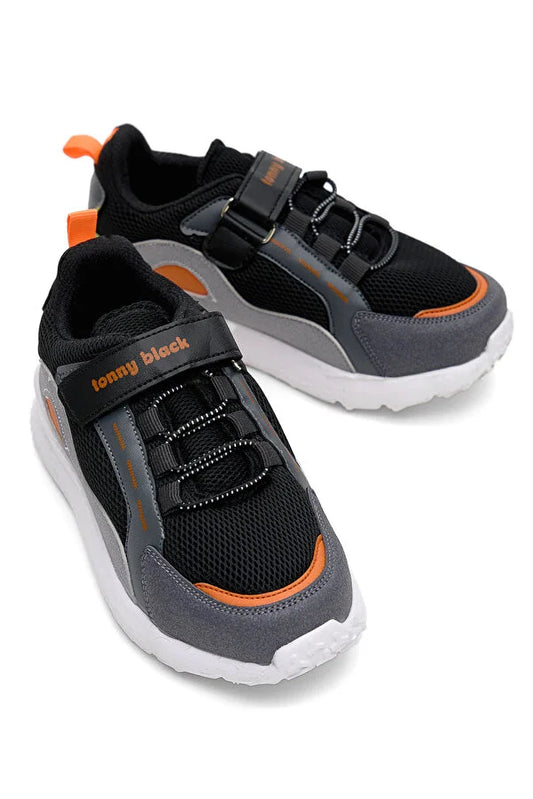 Tonny Black Boy's Black Orange Velcro Sport Shoes