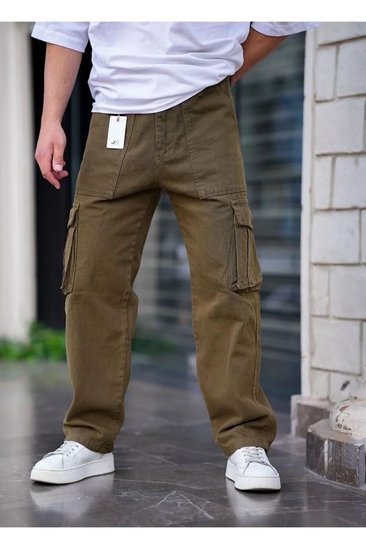 Tarz Cool Men's Khaki Cargo Pocket Baggy Pants