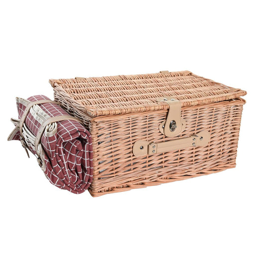 Basket DKD Home Decor Picnic Natural Red wicker (44 x 30 x 22 cm)