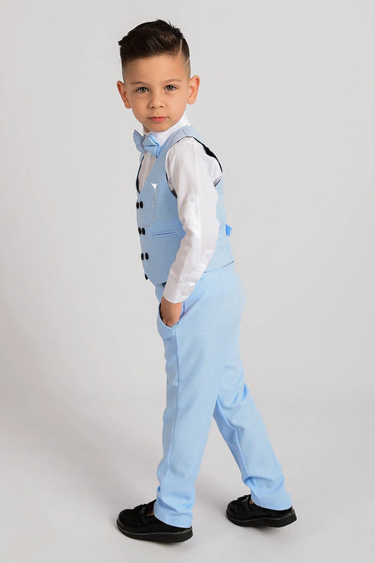 Entel Boy's Blue Chain Tuxedo Vest and Bow Tie Suit