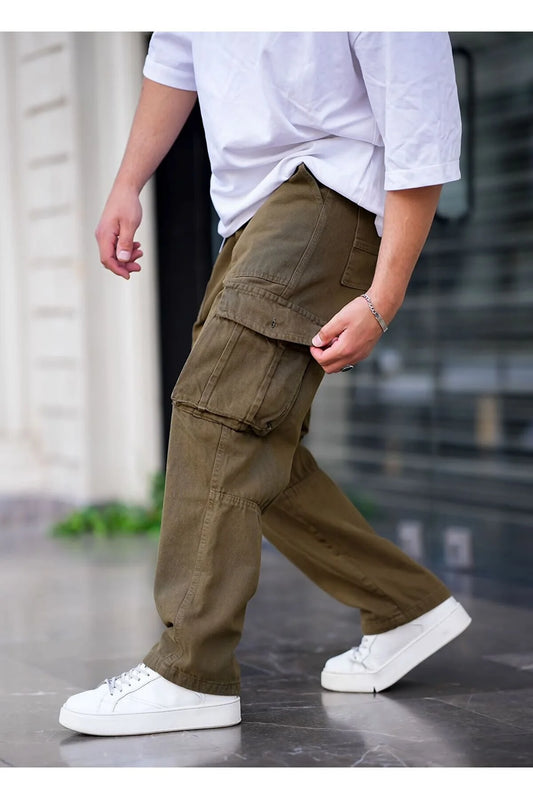 Tarz Cool Men's Khaki Cargo Pocket Baggy Pants