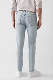 Avva Men's Light Blue Vintage Washed Flexible Trousers Jeans