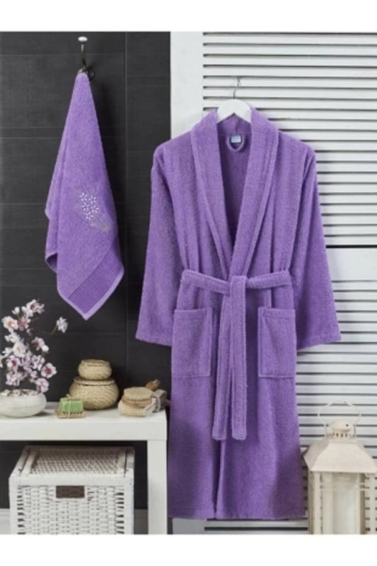 Elmira Textile Women's Purple Cotton Towel Bathroom Bathrobe