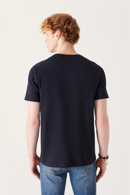 Avva Men's Navy Blue 100% Cotton Breathable Crew Neck Standard Fit Regular Cut T-shirt