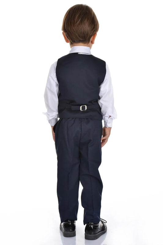 Mnk Boy's Navy Blue Vest Tuxedo Suit