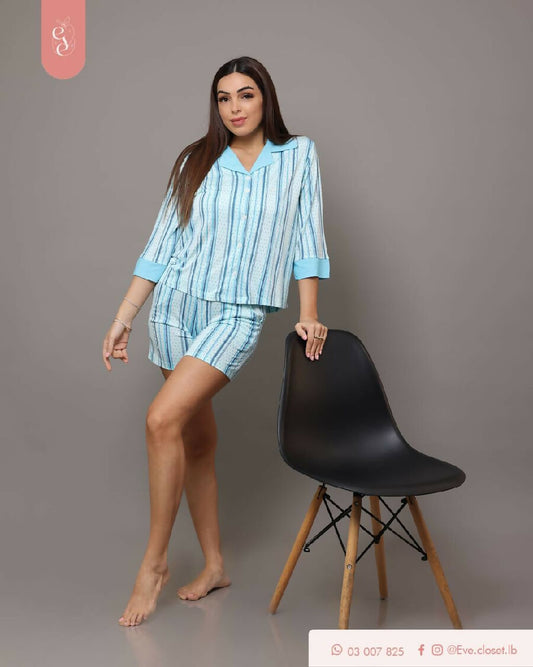 EVE.CLOSET Short Sleeve Striped Pajamas