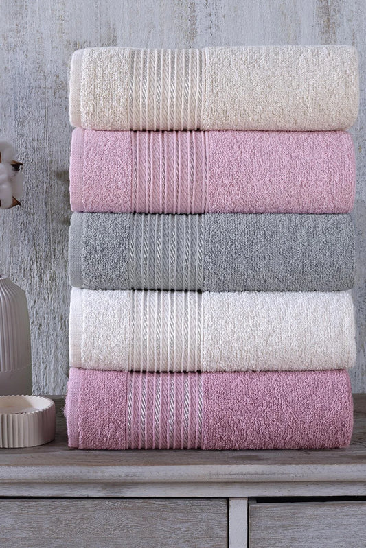 Zeynep Tekstil Bathroom Range Set of 5 Hand & Face 50x90 Cm Towels